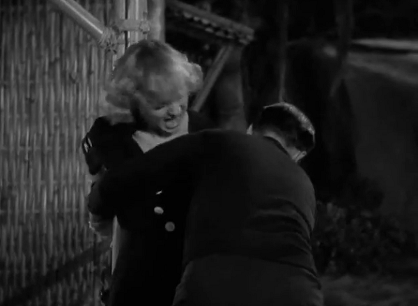 Frantic screaming and a woman being tied up-- always the highlight of a romantic comedy. 