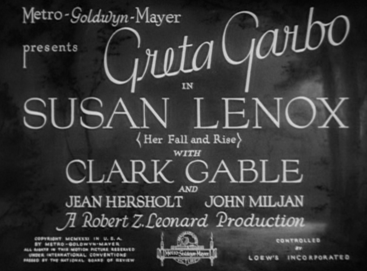 Susan Lenox Her Fall And Rise 1931 Greta Garbo Clark Gable