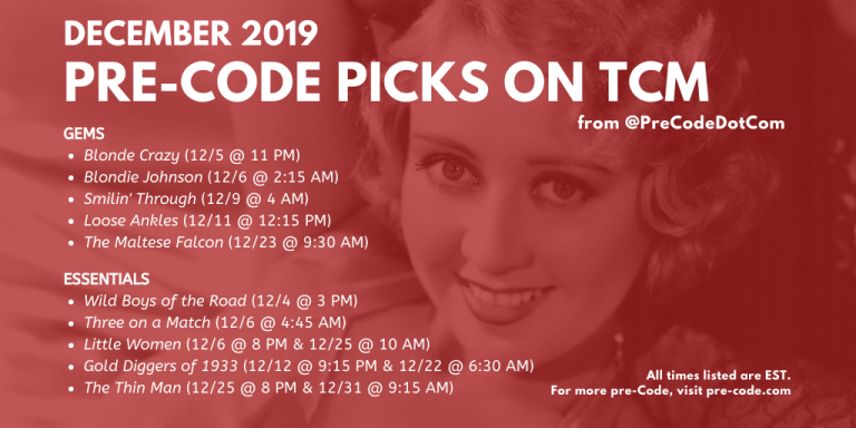 Pre-Code Movies on TCM in December 2019 – Pre-Code.Com